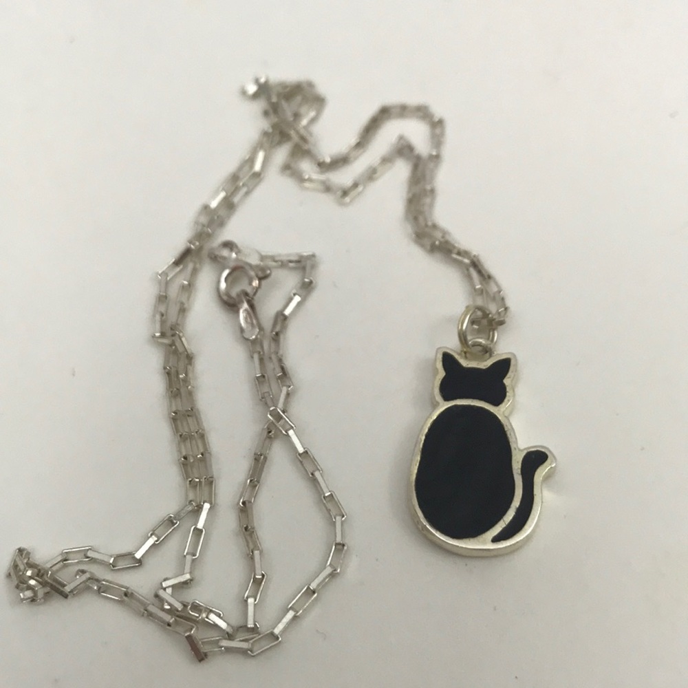 Sterling silver charming Black cat necklace